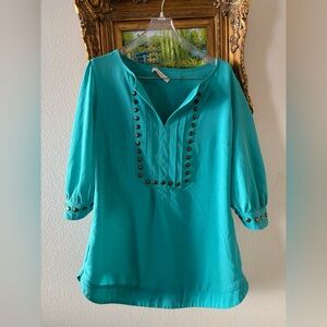 Pomelo Turquoise Blouse with Button Details